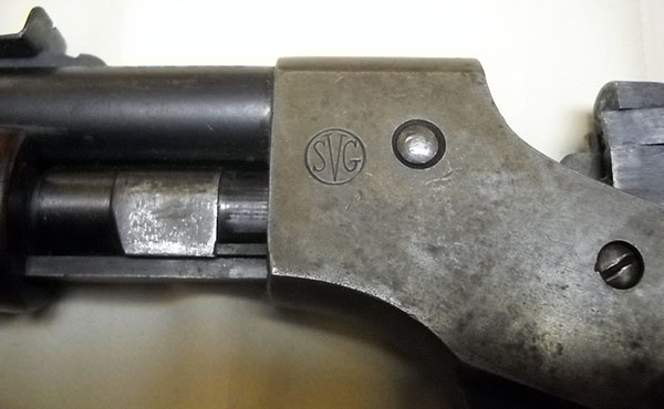 detail, Stevens No. 70 receiver, left side, with SVG cartouche